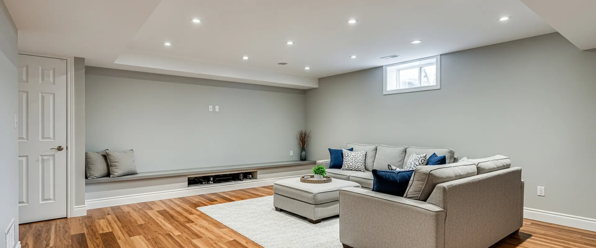 Basement finishing — framing, egress and a finished living space.